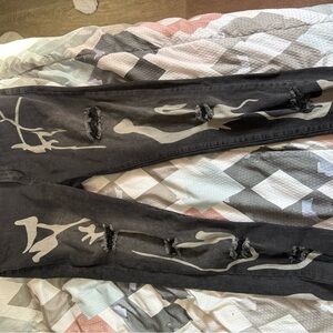 SHEIN Black and Gray Distressed Skinny Jeans